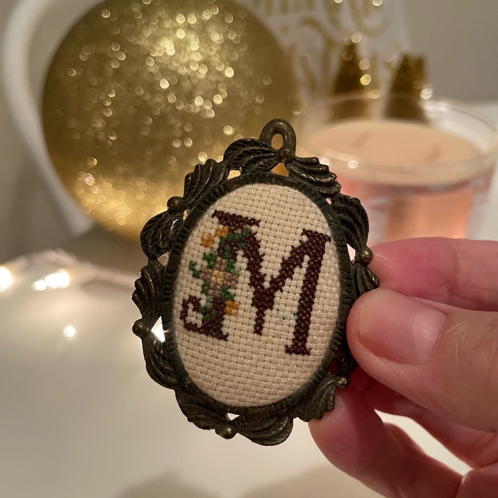 Vintage Embroidered ‘M’ Pin (or Pendant)